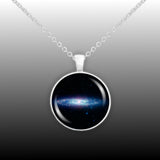 Starburst Silver Coin Galaxy NGC 253 in the Constellation Sculptor Space 1" Pendant Necklace in Silver Tone