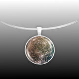 Cratered & Icy Callisto Moon of Planet Jupiter Solar System Space 1" Pendant Necklace in Silver Tone