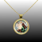 Capricorn the Sea Goat Astrological Sign in the Zodiac Illustration 1" Pendant Necklace in Gold Tone