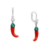 Spicy Red Hot Chili Pepper with Green Top Earrings in Silver Tone