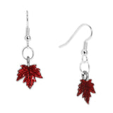 Crimson Red Petite Maple Leaf Earrings in Silver Tone, Celebrate Fall, Harvest, Halloween, Thanksgiving