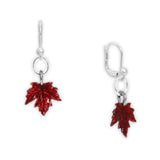 Crimson Red Petite Maple Leaf Earrings in Silver Tone, Celebrate Fall, Harvest, Halloween, Thanksgiving