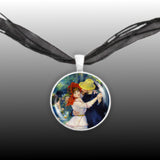 Dance at Bougival Renoir Art Painting 1" Pendant Necklace in Silver Tone