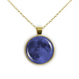 The Dark Blue Moon of Earth Solar System 1" Pendant Necklace in Gold Tone