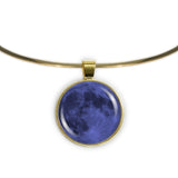 The Dark Blue Moon of Earth Solar System 1" Pendant Necklace in Gold Tone
