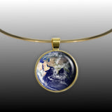 Blue Marble Eastern Hemisphere Planet Earth Solar System 1" Pendant Necklace in Gold Tone
