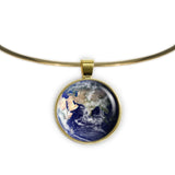 Blue Marble Eastern Hemisphere Planet Earth Solar System 1" Pendant Necklace in Gold Tone