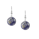 Blue Marble Planet Earth with Transiting Moon Solar System Dangle Earrings w/ 3/4" Charms in Silver Tone or Gold Tone