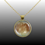 Cracklin' Icy Europa Moon of Planet Jupiter Solar System Space 1" Pendant Necklace in Gold Tone