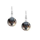 Great Horned Owl Portrait Photo Artwork Print Dangle Earrings 3/4" Charms Silver Tone, Autumn, Halloween