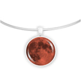 The Orange Harvest Moon of Earth Solar System 1" Pendant Necklace in Silver Tone