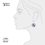 Flitting Hummingbird Sipping from Purple Mum Illustration Dangle Earrings w/ 3/4" Charms Silver Tone