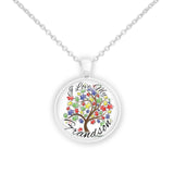 I Love My Grandson Puzzle Piece Tree Autism Awareness Folk Art Style 1" Pendant Necklace in Silver Tone