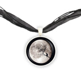 Tree & Small Cat Silhouette Against Moon Necklace in Silver Tone