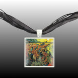 The Red Vineyard Van Gogh Art Painting Pendant Necklace in Silver Tone
