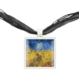 Black Crows in a Wheat Field Van Gogh Art Painting Pendant Necklace in Silver Tone, Celebrate Fall, Halloween