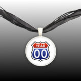 Life Is A Highway Year 2000 Route Sign Illustration Pendant Necklace in Silver Tone, Celebrate Birth Year, Anniversary