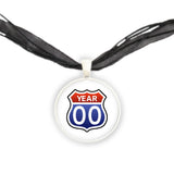 Life Is A Highway Year 2000 Route Sign Illustration Pendant Necklace in Silver Tone, Celebrate Birth Year, Anniversary