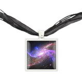 Galactic Fireworks M106 Galaxy in the Constellation Canes Venatici Space Pendant Necklace in Silver Tone