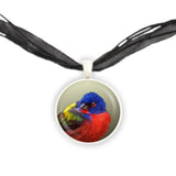 Colorful Male Painted Bunting Bird Photo 1" Pendant Necklace in Silver Tone