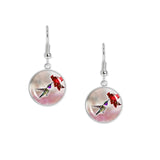 Purple Throated Lucifer Hummingbird & Crimson Flower on Red Background Dangle Earrings w/ 3/4" Charms in Silver Tone or Gold Tone