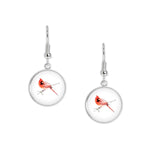 Red Male Cardinal Bird Color Pencil Drawing Style Dangle Earrings with 3/4" Charms in Silver Tone