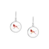 Red Male Cardinal Bird Color Pencil Drawing Style Dangle Earrings with 3/4" Charms in Silver Tone