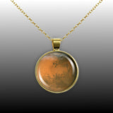 Rusty Red Planet Mars Solar System 1" Pendant Necklace in Gold Tone