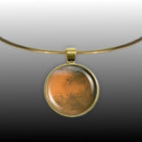 Rusty Red Planet Mars Solar System 1" Pendant Necklace in Gold Tone