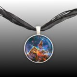 Mystic Mountain of Carina Nebula in the Constellation Carina Space 1" Pendant Necklace in Silver Tone