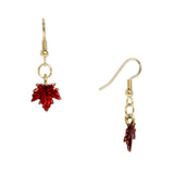 Crimson Red Petite Maple Leaf Earrings in Gold Tone, Celebrate Fall, Harvest, Halloween, Thanksgiving