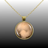 Dwarf Planet Pluto w/ Heart Surface Feature Solar System Space 1" Pendant Necklace in Gold Tone