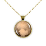 Dwarf Planet Pluto w/ Heart Surface Feature Solar System Space 1" Pendant Necklace in Gold Tone