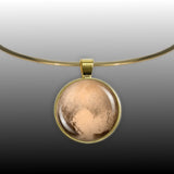 Dwarf Planet Pluto w/ Heart Surface Feature Solar System Space 1" Pendant Necklace in Gold Tone