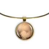 Dwarf Planet Pluto w/ Heart Surface Feature Solar System Space 1" Pendant Necklace in Gold Tone