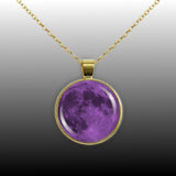 The Purple Moon of Earth Solar System 1" Pendant Necklace in Gold Tone