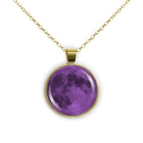 The Purple Moon of Earth Solar System 1" Pendant Necklace in Gold Tone