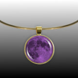 The Purple Moon of Earth Solar System 1" Pendant Necklace in Gold Tone