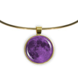 The Purple Moon of Earth Solar System 1" Pendant Necklace in Gold Tone