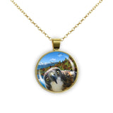 Whimsical Red Tailed Hawk Selfie at Mountain Lake in Autumn Art 1" Pendant Chain Necklace in Silver Tone or Gold Tone