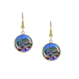 Floating Flowers Red Water Lilies Monet Painting Dangle Earrings w/ 3/4" Art Print Charms in Silver Tone or Gold Tone