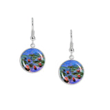 Floating Flowers Red Water Lilies Monet Painting Dangle Earrings w/ 3/4" Art Print Charms in Silver Tone or Gold Tone