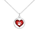 White Paw Print Silhouette on Puffy Red Heart 3/4" Charm for Petite Pendant or Bracelet in Silver Tone