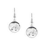 Snow White Wolf in Winter Illustration Dangle Earrings w/ 3/4" Artwork Print Charms in Silver Tone