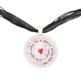 We Are Twice Armed If We Fight with Faith Plato Quote Heart Swirl 1" Pendant Necklace in Silver Tone