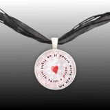 We Are Twice Armed If We Fight with Faith Plato Quote Heart Swirl 1" Pendant Necklace in Silver Tone